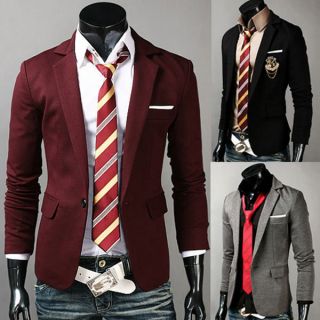 Mens Slim Style Pockets Suit fit One Button Casual Blazer Coat Jackets 