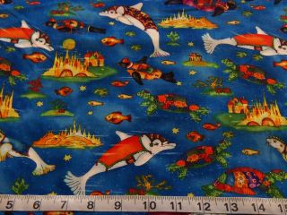 Teal blue Dolphins Quality Novelty ocean cotton fabric FQ sassy 