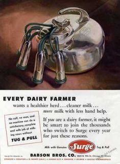 1951 Surge Milk Machines Dairy Farm Ad   Beautiful Advertising Art