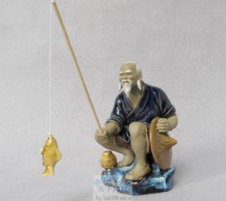 Chinese Shiwan Artistic Ceramic Fishing Mudman Man Figurine