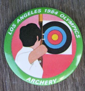 Vintage Los Angeles 1984 Olympics Archery Bow Arrow Pin Pinback Button 