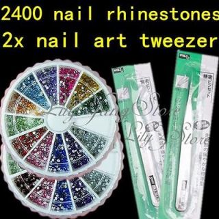   Art Rhinestone Round Flat Glitter Gems free 2x Tweezer Nipper Tool