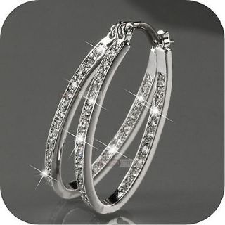 18k white gold gp SWAROVSKI crystal hoop stud earrings oval wedding 