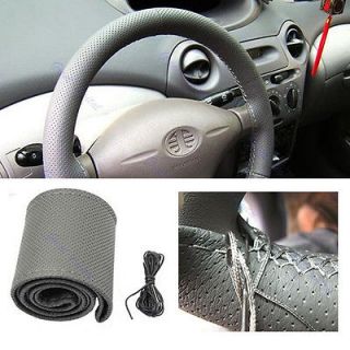 New Leather DIY Car Steering Wheel Cover With Needles and Thread Gray