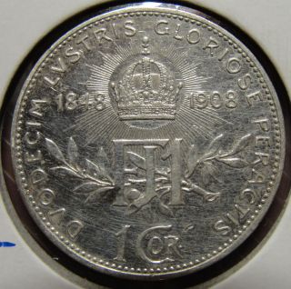 1908 Austria One Corona Silver AU Cleaned