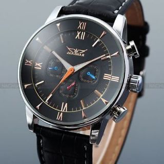 NCN A1 Automatic Mechanical 6 Hand Black Leather Men Sport Wrist Watch 