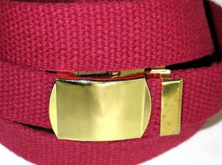 Canvas BURGUNDY Military WEB Style Belt GOLD METAL BUCKLE 37 x 1 1/4 