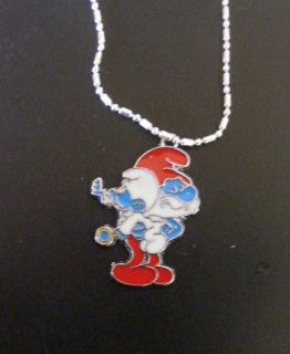 papa smurf necklace holding baby smurf charm