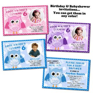 Owl Boy Girl Custom Birthday Party Invitation baby shower invitation