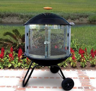 PORTABLE FIREPIT OUTDOOR PATIO BACKYARD WHEELED FIRE PIT HINGED DOOR 