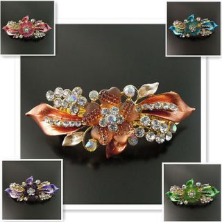   Antique Vintage Crystal Rhinestone Flower Hair Clip Barrette Jewelry