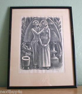 Rice Granary Bali Miguel Covarrubias Hand Signed Pencil Framed 