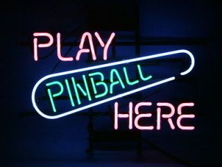 NEW PLAY PINBALL HERE GAME ROOM BEER BAR PUB NEON LIGHT SIGN
