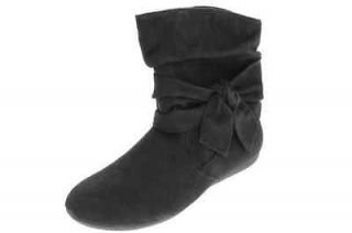 Rampage NEW Beckett Black Faux Suede Ruched Bow Tie Flat Ankle Boots 