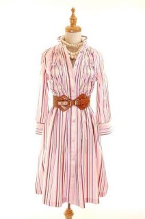 NWOT AUTH Luella Pink Striped Cotton Shirt Dress w Pleat Details 38
