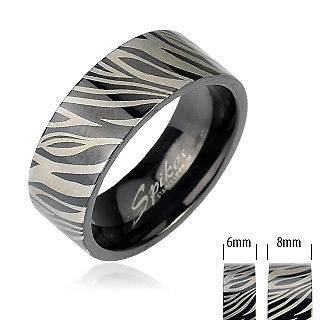 Black Stainless Steel Ring With Zebra Design Size 10