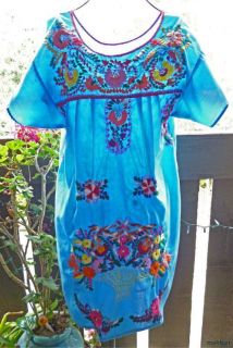 Mexican Embroidered Vintage Dress Flowers Basket Crochet Short Tunic 