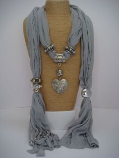   Pendant Necklace Jewellery Charm Scarf, Beaded Details & Tassly End