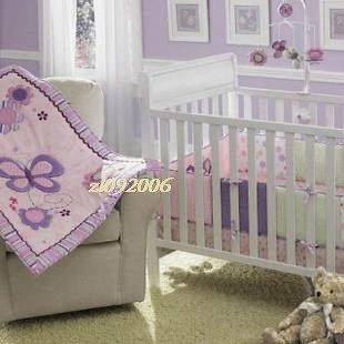 NEW 6 Piece Baby Girl Bedding Set Cot Quilt Set  Purple Butterfly