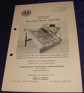 BR833 Vtg 1962 Beattie Grain Cleaner Consolidated Test Report