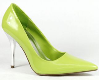 Lime Green Patent Silver Heel Pointy Toe Classic Pump 10 us