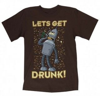 Futurama Dark Brown Bender Lets Get Drunk Tee Shirt Men 3787