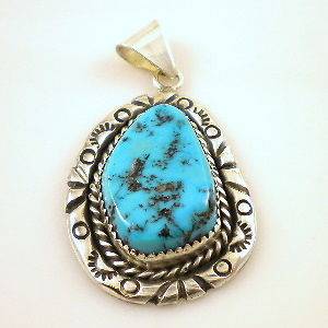 Navajo Turquoise Silver Pendant By Betty Tom