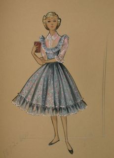  ORIGINAL COSTUME SKETCH DESIGN BY BILL THOMAS FOR THE RESTLESS YEARS