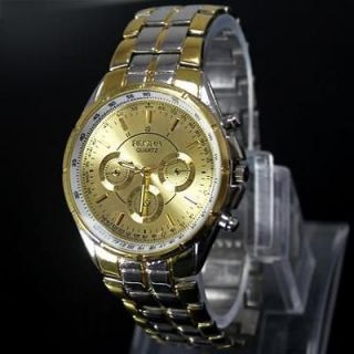 1pcs New Plush Good Fashion Design Gold Steel Quartz Mens Watch,M3