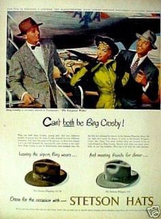 1948 Bing Crosby Movie Star Fashion Stetson Hats~American Airlines 