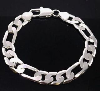 Fashion Jewelry Mens Silver FIG Chain Bracelet 12mm 8inch Best Gift