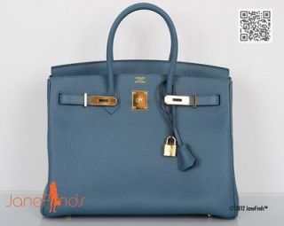 NEW COLOR HERMES 35CM BIRKIN BAG BLUE TEMPETE SIMPLY ZBEST WITH GOLD 