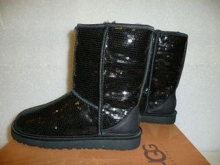 Ugg Classic Short sparkles sequin black boots New In Box