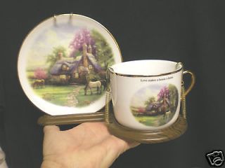 THOMAS KINKADE 2003  A PERFECT SUMMER DAY CUP & SAUCER SET & STAND 