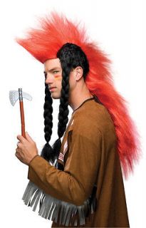 Mens Big Mohawk Wig Braided Indian Braids Native American Tribal Man 