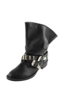Baby Phat NEW Wisia Black Studded Belted Pull On Ankle Boots Shoes 10 