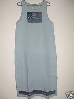 Blair Sleeveless Embroidered American Flag Denim Round Neck Dress M 
