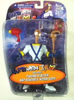 Earthworm Jim With Plasma Blaster and Bendable Worm Body By MEZCO Very 