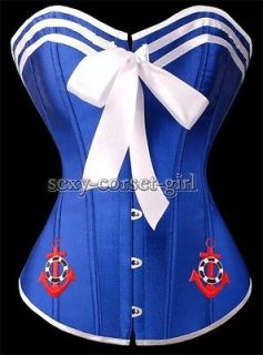   Sailor Anchor Blue Pin Up CORSET S 2XL Bow Tie Costume A2955_blue