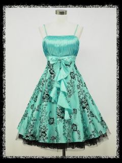 dress190 TURQUOISE BLUE 50s FLOCK TATTOO ROCKABILLY PROM PARTY 