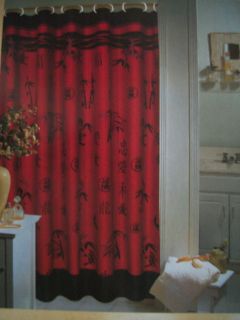 NEW RED & BLACK ASIAN & BAMBOO FABRIC SHOWER CURTAIN 70 X 72