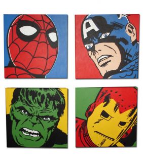 100% hand painted oil painting 20x20 Captain America Hulk Iron Man 