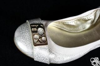 COACH Dora Cuba Metallic Shimmery Platinum Ballet Flats Womens Shoes 