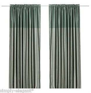 Curtains Drapes 1 Pair 2 panels DAGNY 2 Tone Satin Look Hemmed Green 
