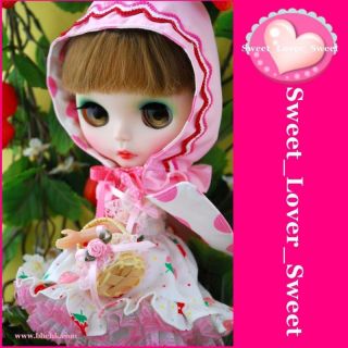 BHC Blythe Doll Outfit Miss Strawberry Hood Dress Set