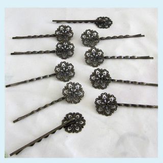 10 Piece of Antiqued Brass 62mm Bobby Pins With Floral Filigree 