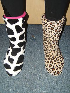   NON SKID ANIMAL PRINT SLIPPER BOOTIES LEOPARD OR COW SIZES 5/6 OR 7/8