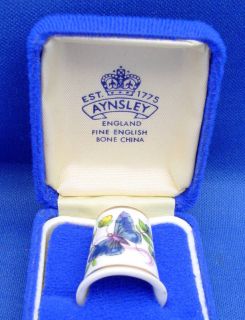 Thimble Aynsley Bone China BUTTERFLY AND FLOWERS Case Gift Signed NIB