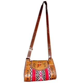   Purse with Embossed Figures   Genuine Leather & Awayo   Bolivia