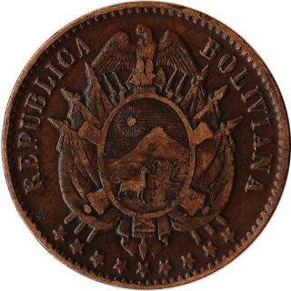 1883 (A) Bolivia 1 Centavo Coin KM#167 One Year Type Rare